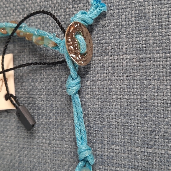 Aqua Gold Beaded Wrap Bracelet Adjustable Button Closure Boho Casual - Picture 3 of 4